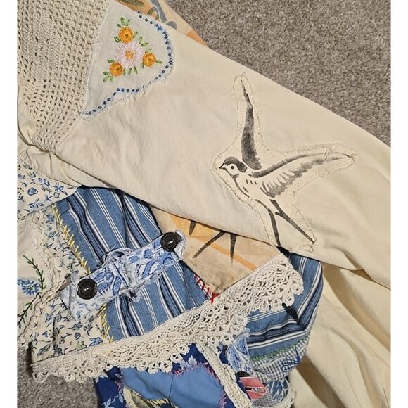 OOAK Magnolia Boho Indie Jacket Upcycle VTG Flour Sack Oversized Short L - XL - Picture 16 of 16